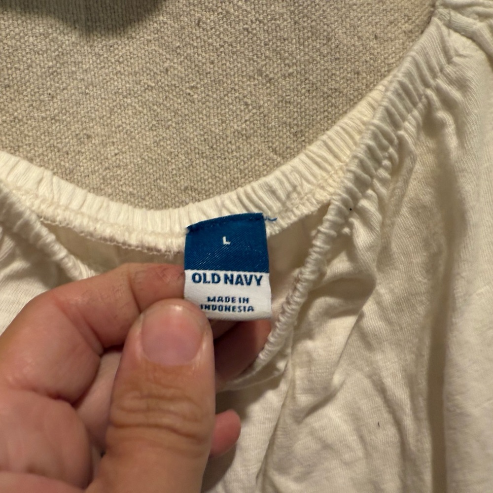 Women’s 100% Cotton Old Navy Square Neck Puff Sleeve Top - White and Light Blue - Picture 4 of 7